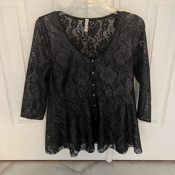 New free people black lace top iridescence blouse size small peplum style - Picture 2 of 9